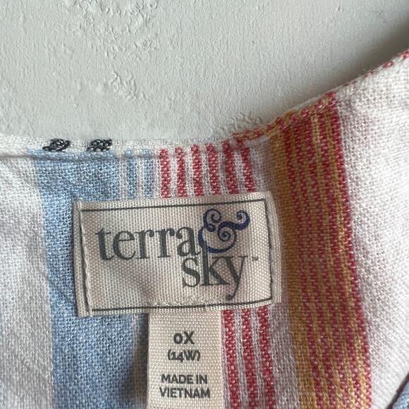 Terra & Sky White Linen Blend Striped Peplum Waist Sleeveless Top Blouse -14 W - Picture 5 of 5